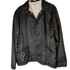 Vintage Bike brand black nylon snap up windbreaker cream faux fur lined collared